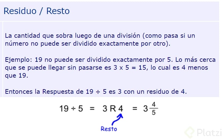 cuando se realiza la division para sacar el residuo ¿por que arroja